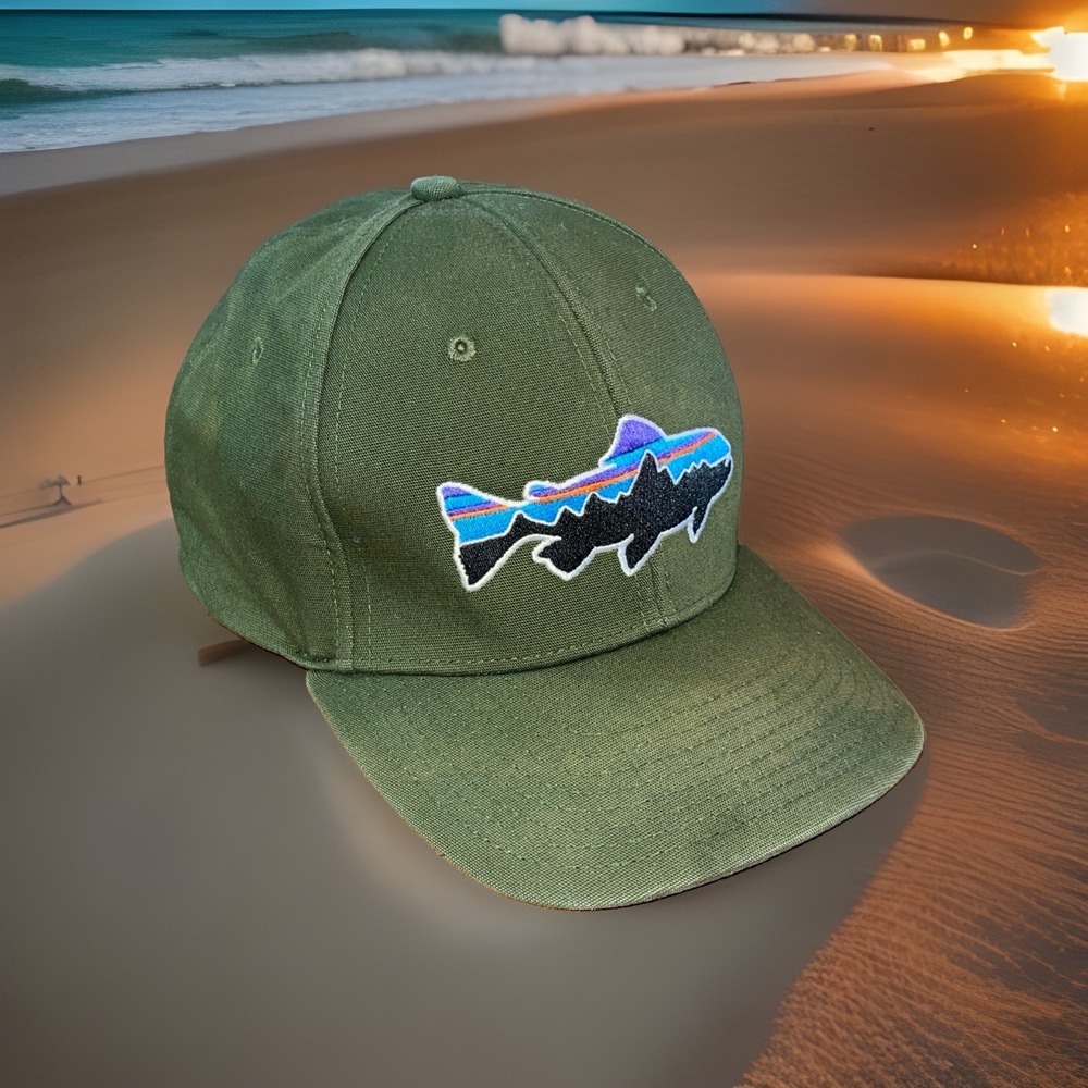 Patagonia Fits Roy Faded Baseball Snap Cap Green Fish Trout Fishing Outdoors
